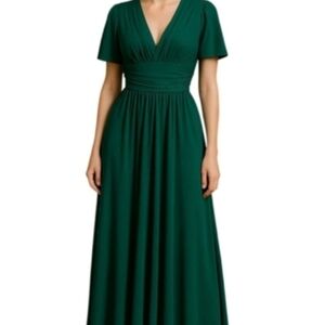 Faeriesty Green Flutter Sleeve Gown Medium V Neck